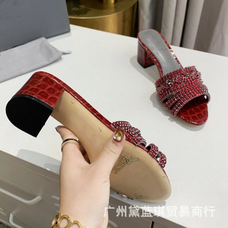 Design Crystal-Embellished Croc-Print Block Heel Mules Black - 10