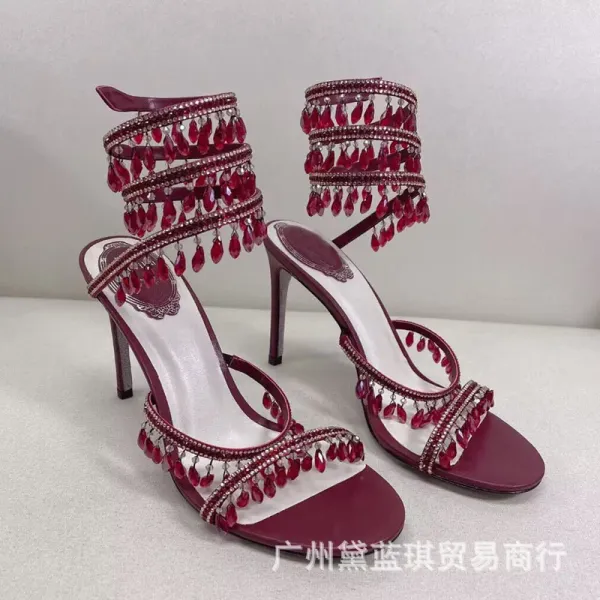 Crystal-Embellished Silver Stiletto Heels - 6