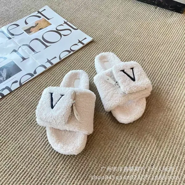 Valentino Garavani VLogo Shearling Slippers Brown - 3
