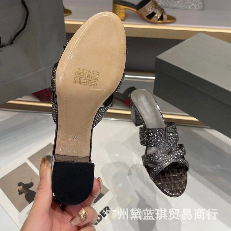 Red Crystal-Embellished Croc-Print Block Heel Mules - 2