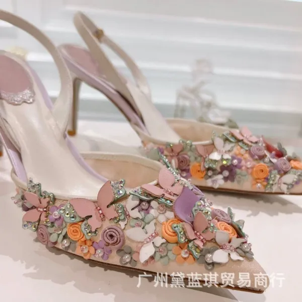 Bene Gao Villa Floral Embellished Slingback Stilettos White - 5