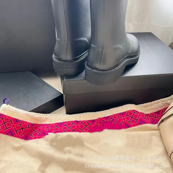 Chanel Rain Boots Black with CC Logo Rubber Knee-High Boots - 22