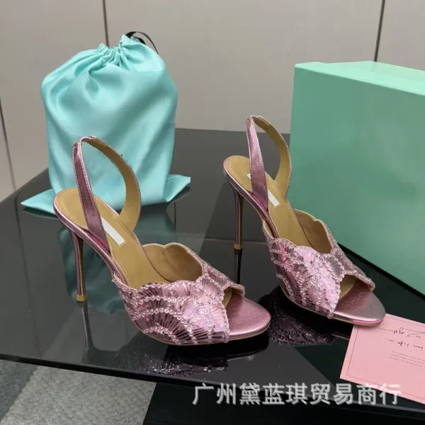 Design Embellished Metallic Pink Slingback Stiletto Heels - 3