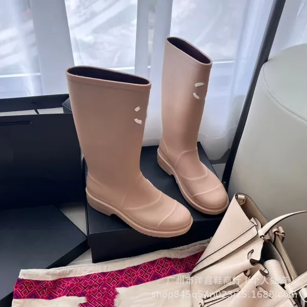 Chanel Rain Boots Black with CC Logo Rubber Knee-High Boots - 25
