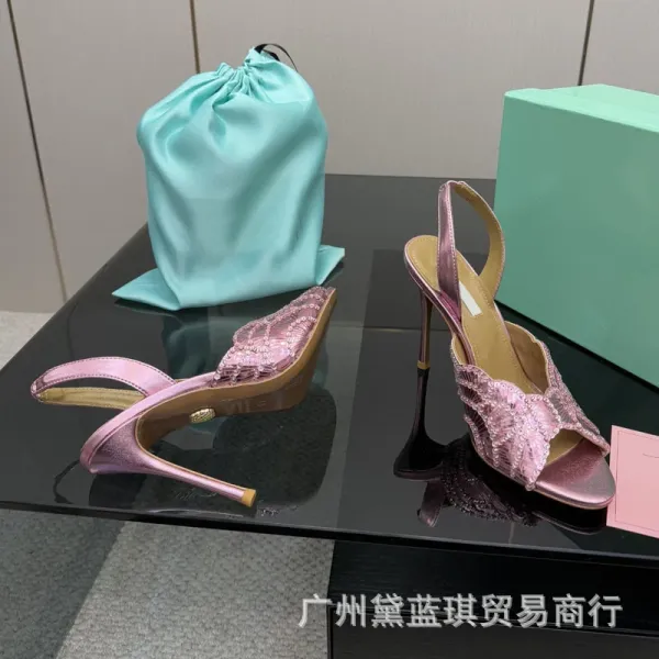 Design Embellished Metallic Pink Slingback Stiletto Heels - 4