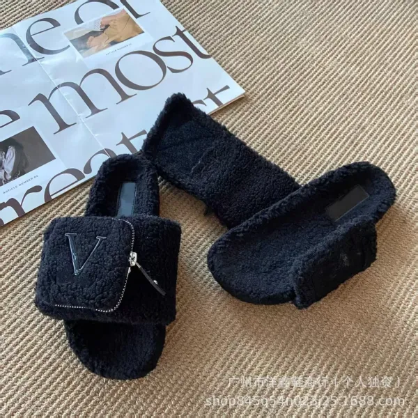 Valentino Garavani VLogo Shearling Slippers Brown - 12