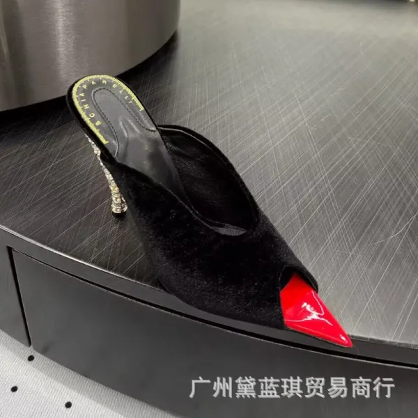 Saint Tears Sculptural Heel Black Suede Pointed-Toe Pumps with Gold Hardware - 10