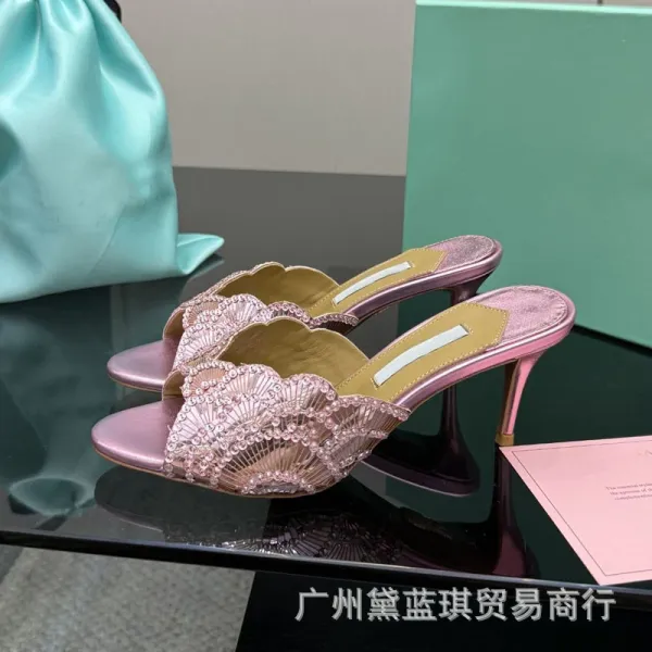 Design Crystal-Embellished Scallop-Toe Mule Heels Silver - 7