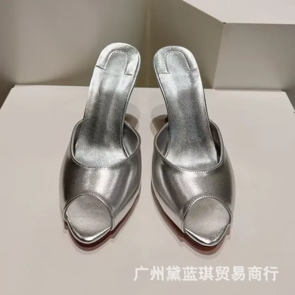 Red Patent Leather Peep-Toe Mule Heels - 9