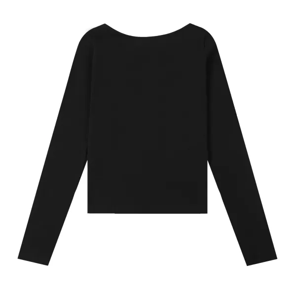 Read & Recreation Square Neck Long Sleeve Crop Top Black - 11