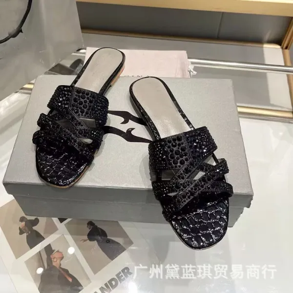 Jil Sander x Crystal-Embellished Croc-Print Slide Sandals in Sky Blue - 9