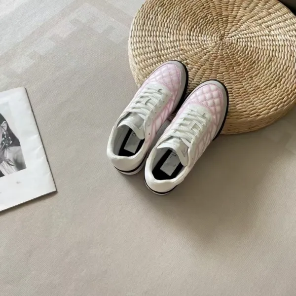 Chanel CC Logo Quilted Sneakers White Pink - 6