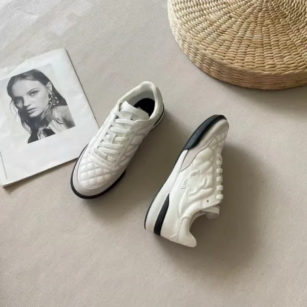 Chanel CC Logo Quilted Sneakers White Pink - 14