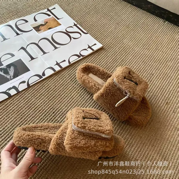 Valentino Garavani VLogo Shearling Slippers Brown - 18