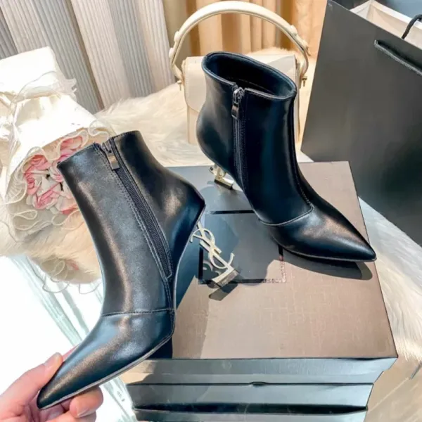 Saint Laurent Opyum Ankle Boots Black Leather Stiletto Heels - 6