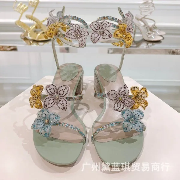 Dior J'adior Floral Embellished Black Block Heel Sandals - 4