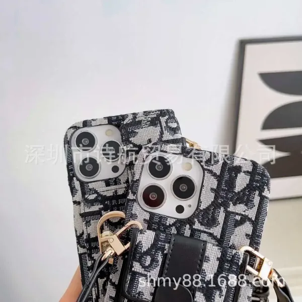 Dior Oblique Print Crossbody Phone Case with Strap Black Multicolor - 5