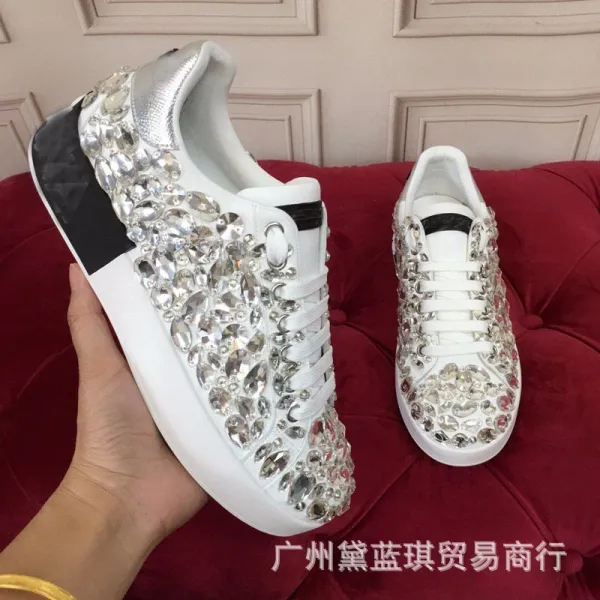 Philipp Plein Crystal-Embellished White Chunky Sneakers - 7