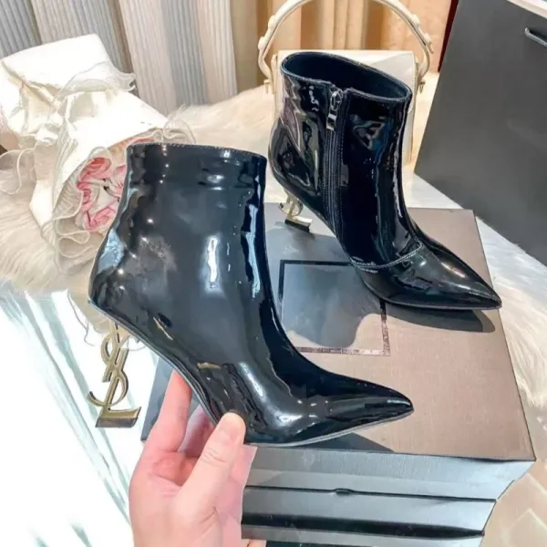 Saint Laurent Opyum Ankle Boots Black Leather Stiletto Heels - 14
