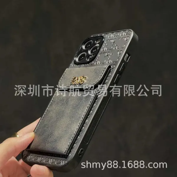 Design Embossed Leather Cardholder Phone Case Black - 4