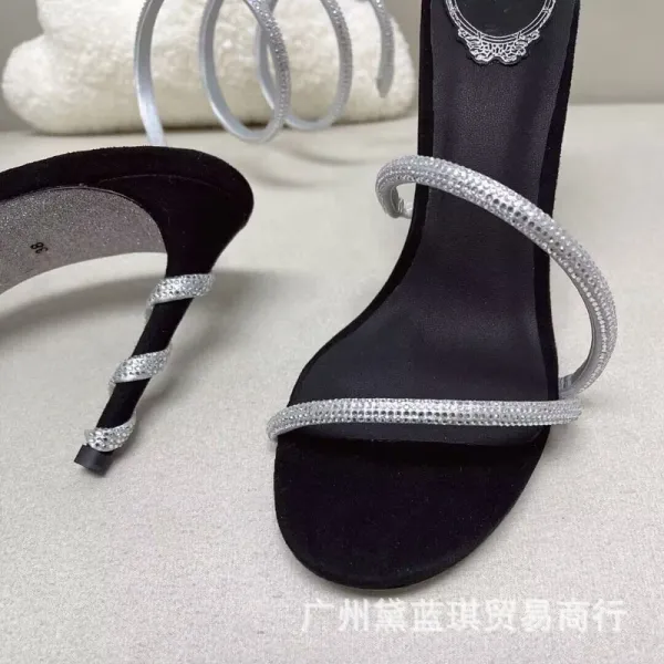 Purple Crystal Spiral Ankle Wrap Stiletto Heels - 8