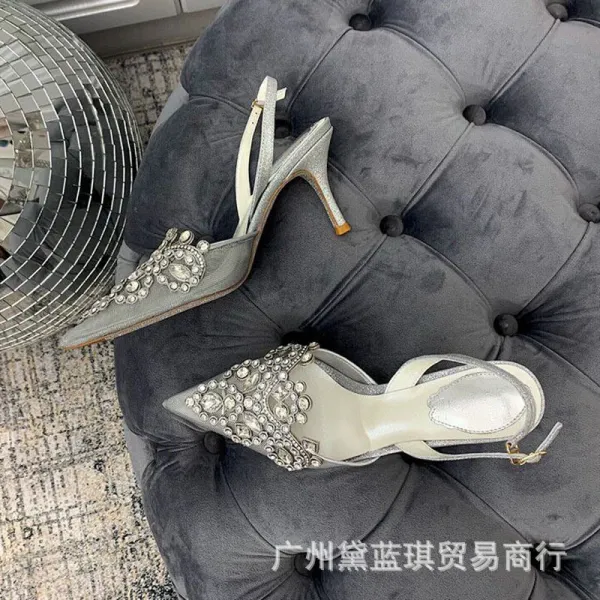 Design Embellished Red Lace Slingback Stilettos - 8
