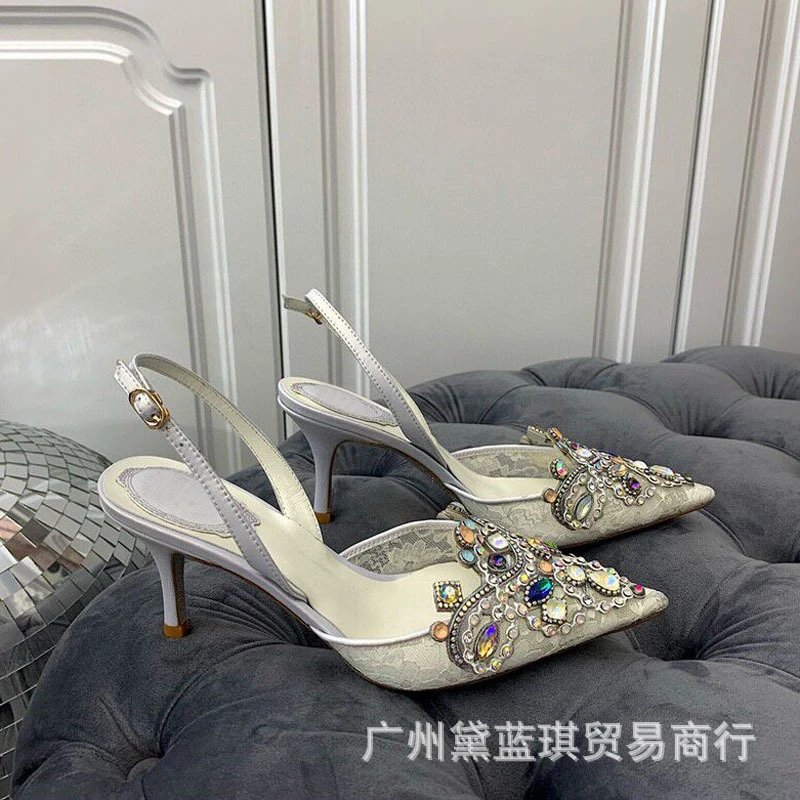 Design Embellished Red Lace Slingback Stilettos - 10