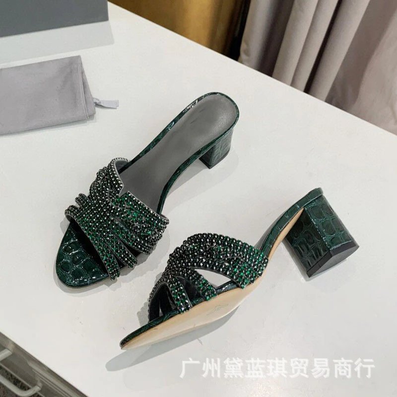 Design Crystal-Embellished Croc-Print Block Heel Mules Black - 2