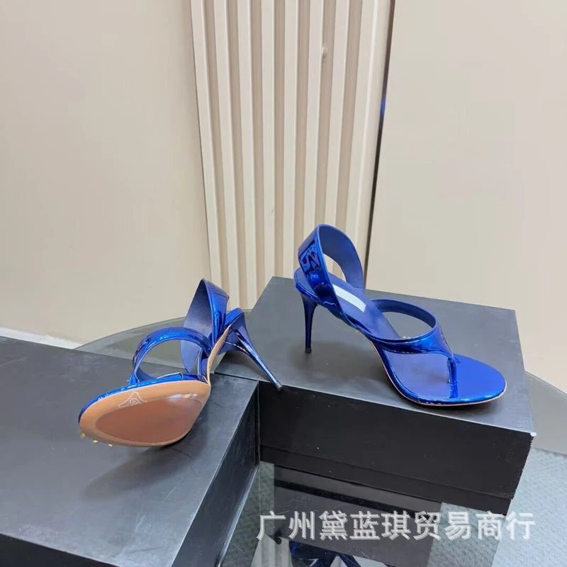 Gold Metallic Thong Stiletto Heel Sandals - 3