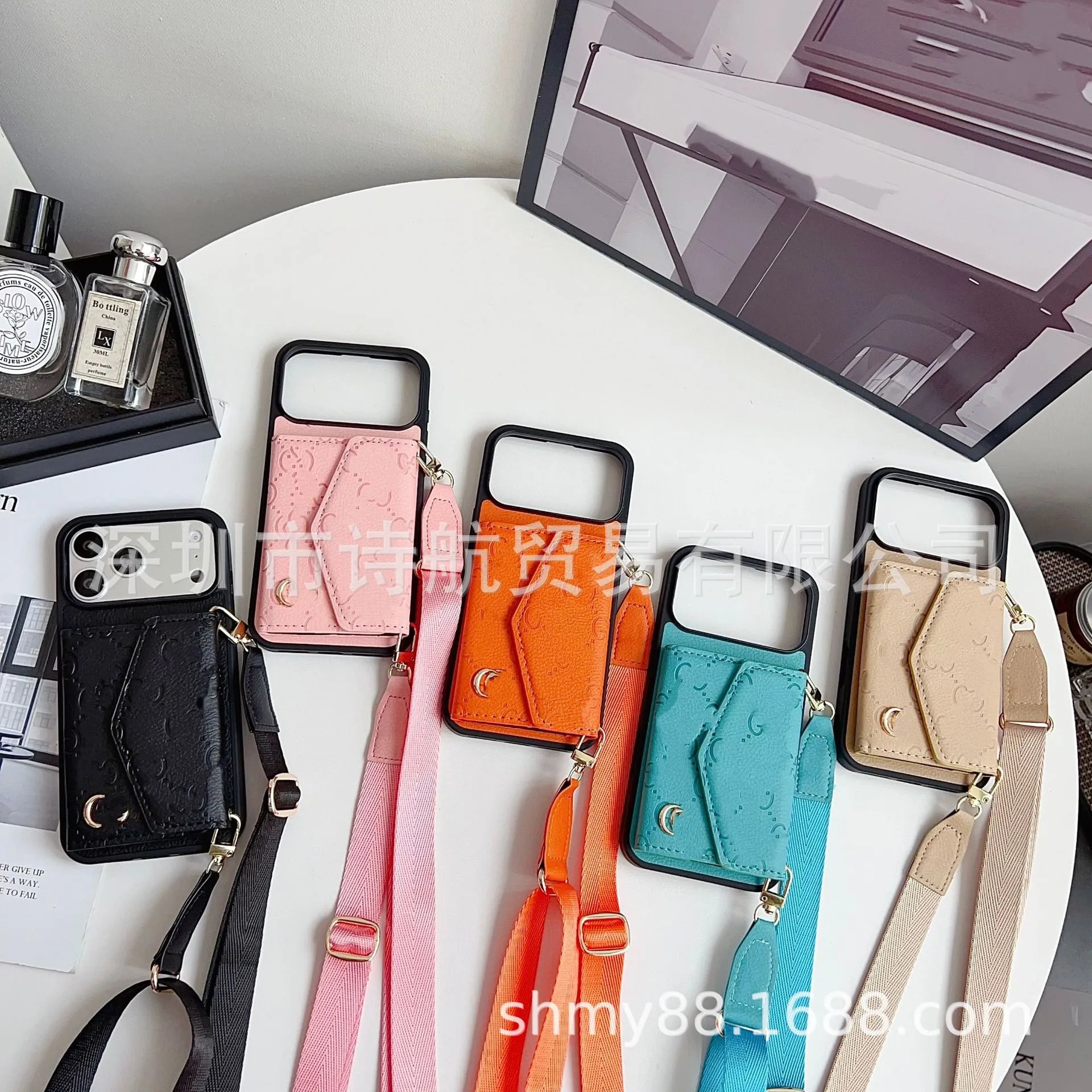 Orange Embossed Leather Phone Case with Card Holder and Strap Phone-Accessories - 4