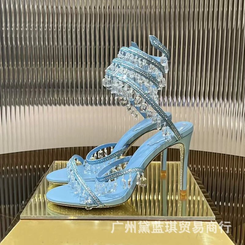 Christian Louboutin Serpentina Crystal-Embellished Light Blue Stilettos