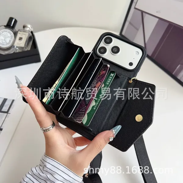 Orange Embossed Leather Phone Case with Card Holder and Strap Phone-Accessories - 10