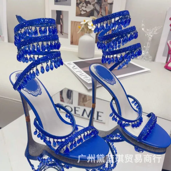 Crystal-Embellished Silver Stiletto Heels - 7