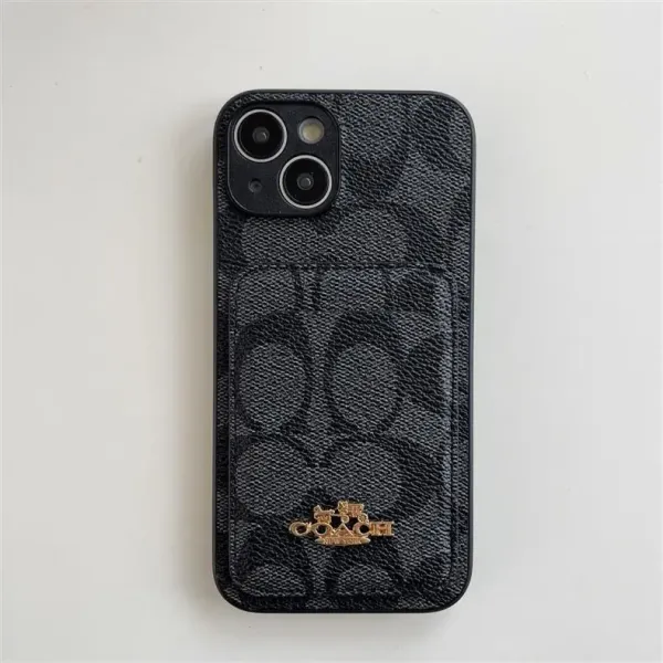 Coach Signature Print Cardholder Phone Case Black - 13