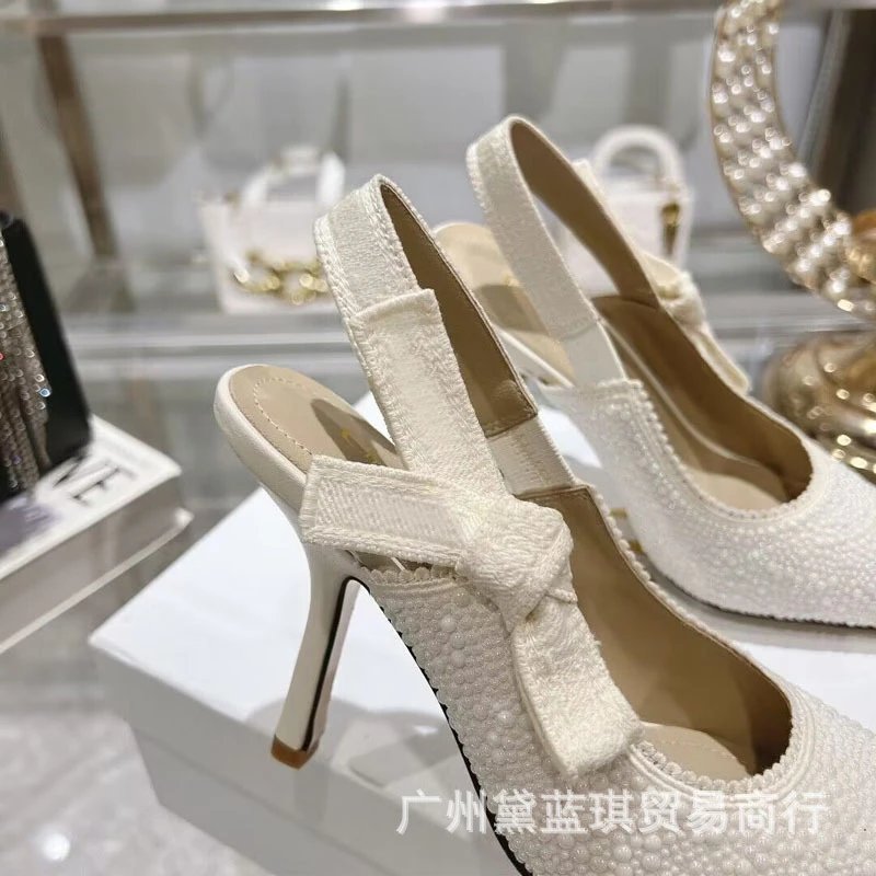 Design Crystal-Embellished Pointed-Toe Slingback Heels Silver Gray - 9