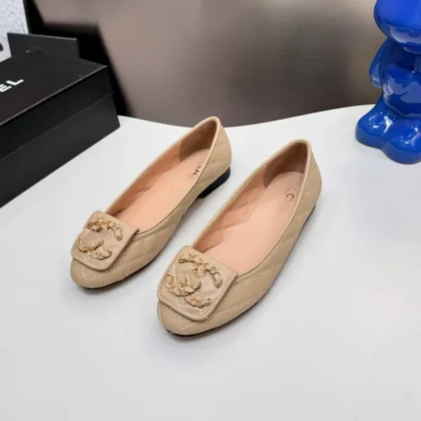 Chanel CC Logo Quilted Beige Ballet Flats - 16
