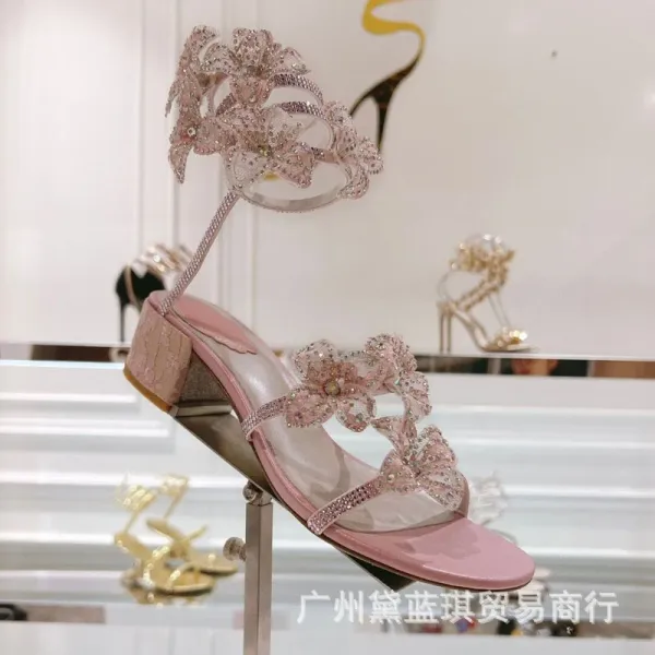 Dior J'adior Floral Embellished Black Block Heel Sandals - 9