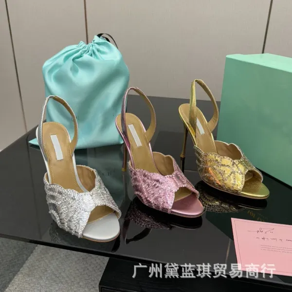 Design Crystal-Embellished Scallop-Toe Mule Heels Silver - 2