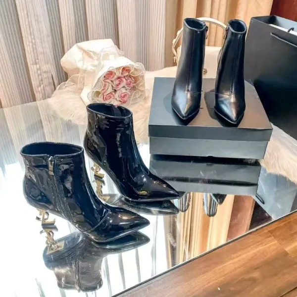 Saint Laurent Opyum Ankle Boots Black Leather Stiletto Heels - 3