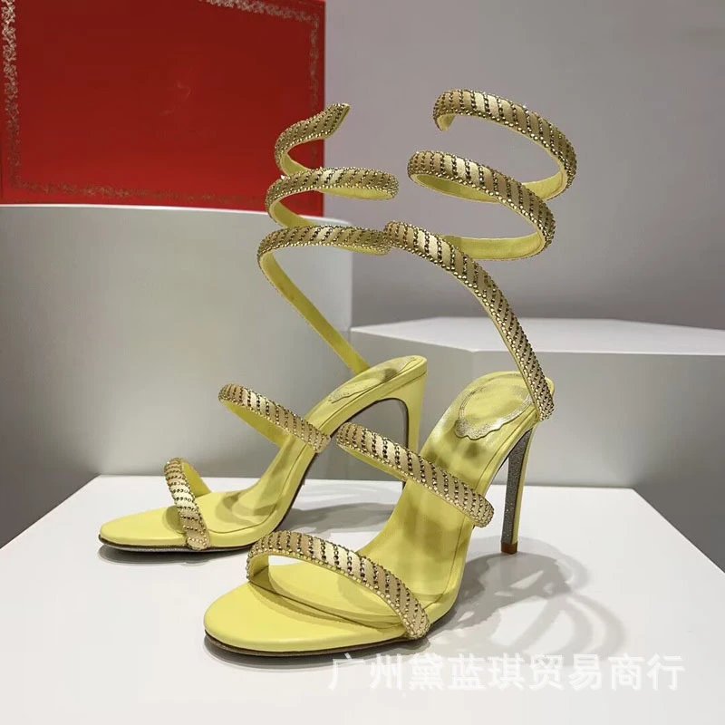 Christian Louboutin So Kate Spiral Strap Yellow Glitter Sandals