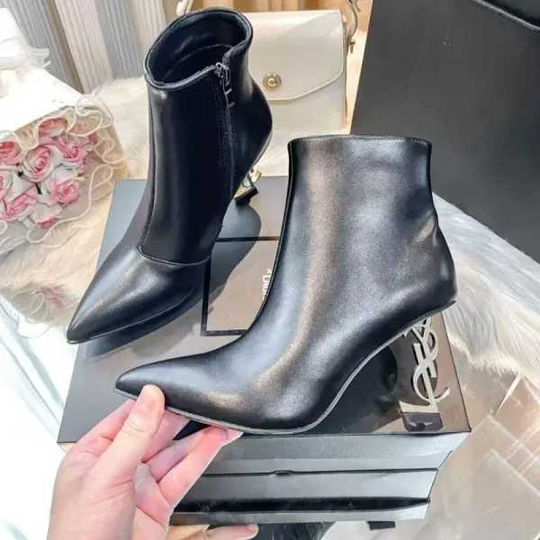 Saint Laurent Opyum Ankle Boots Black Leather Stiletto Heels - 11