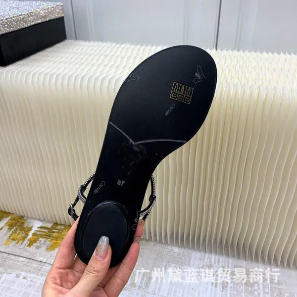 Rainbow Crystal-Embellished T-Strap Flat Sandals - 11