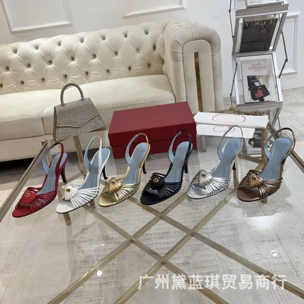 Silver Pleated Bow Slingback Stilettos - 2