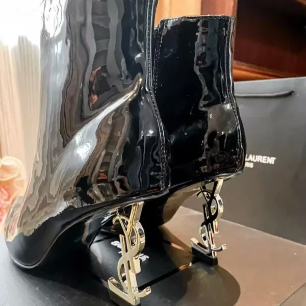 Saint Laurent Opyum Ankle Boots Black Leather Stiletto Heels - 19
