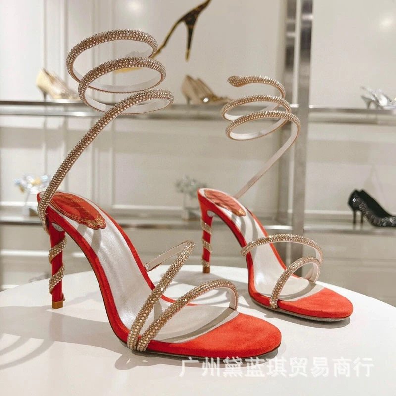 Christian Louboutin Pigalle Follies Crystal Spiral Red Suede Stilettos