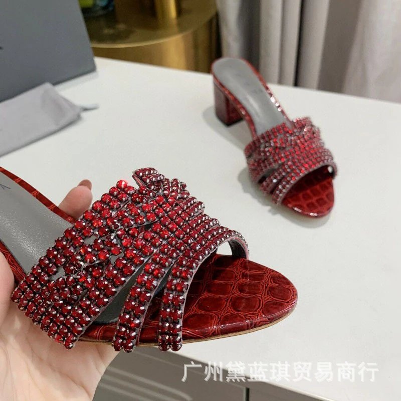 Design Crystal-Embellished Croc-Print Block Heel Mules Black - 11