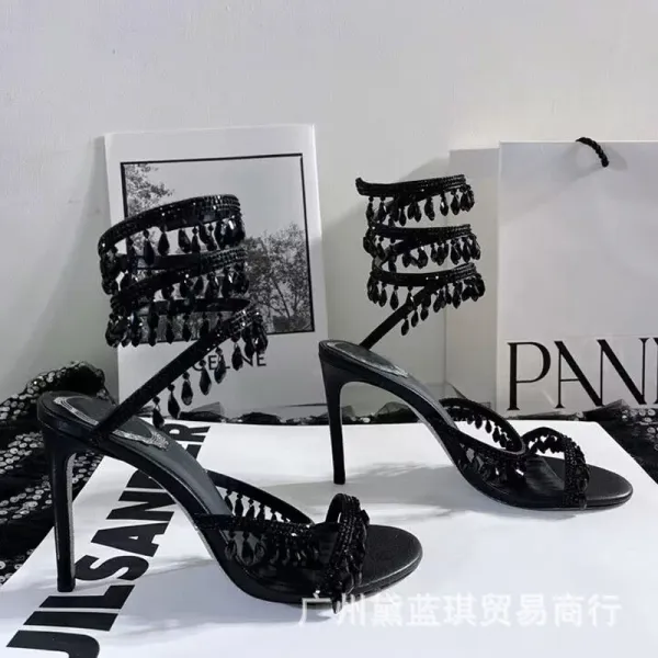 Crystal-Embellished Silver Stiletto Heels - 4
