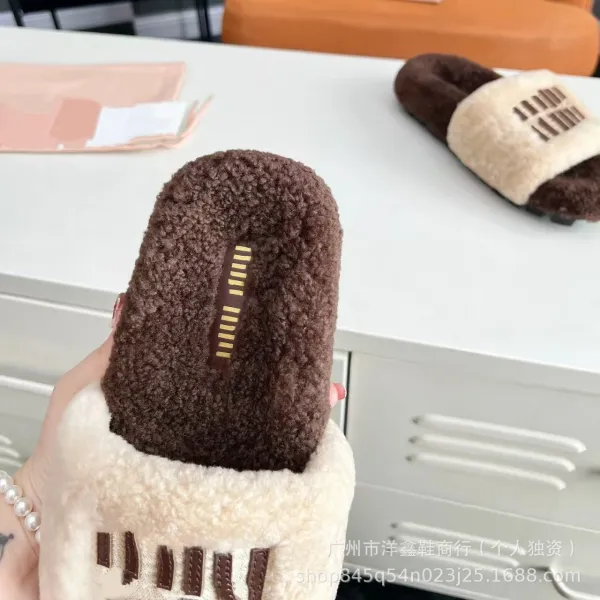 UGG Fluff Slide Brown Beige Shearling Slippers - 21
