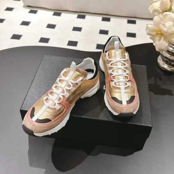 Chanel Sporty Chunky Sneakers Gold Pink White Sneakers - 5