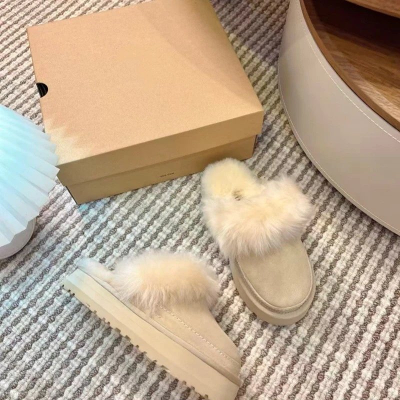UGG Fluff Platform Slippers Beige Faux Fur Slippers - 17